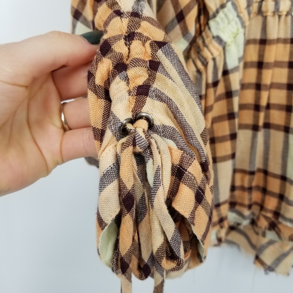 Free People | Pacific Dawn Plaid Button Tie Sleeve Top - Picture 7 of 9